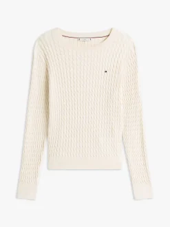 Tommy Hilfiger naisten neulepusero CO Cable C-NK LS Sweater, luonnonvalkoinen