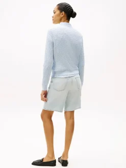 Tommy Hilfiger naisten neulepusero, CO CABLE C-NK LS SWEATER Vaaleansininen