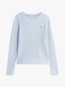 Tommy Hilfiger naisten neulepusero, CO CABLE C-NK LS SWEATER Vaaleansininen