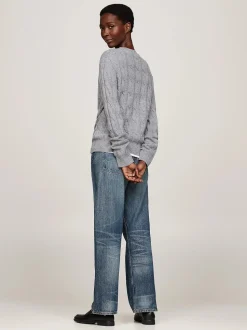 Tommy Hilfiger Naisten Neule, K-SOFT WOOL CABLE C-NK Vaaleanharmaa