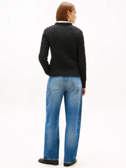 Tommy Hilfiger naisten neulepusero CO CABLE MID GG C-NK LS SWT, musta