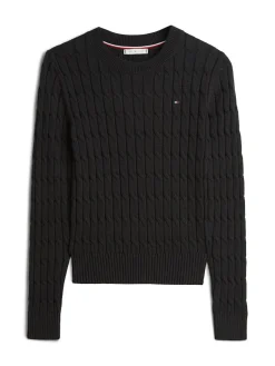 Tommy Hilfiger naisten neulepusero CO CABLE MID GG C-NK LS SWT, musta