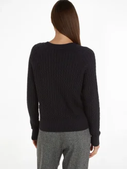 Tommy Hilfiger naisten neule, CO MINI CABLE C-NECK SWEATER Musta