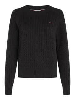 Tommy Hilfiger naisten neule, CO MINI CABLE C-NECK SWEATER Musta