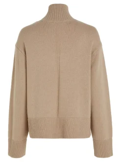 Tommy Hilfiger Naisten Neule, WOOL BLEND MOCK-NK SWEATER Vaalea Beige