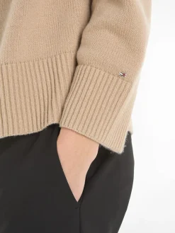 Tommy Hilfiger Naisten Neule, WOOL BLEND MOCK-NK SWEATER Vaalea Beige