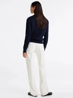 Tommy Hilfiger Naisten Neule, CO CABLE FINE GG V-NK LS SWEAT Tummansininen