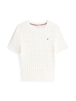 Tommy Hilfiger naisten neule, CO CABLE MID SS SWEATER Luonnonvalkoinen