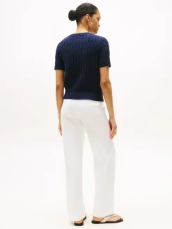 Tommy Hilfiger naisten neule, CO CABLE MID SS SWEATER Tummansininen