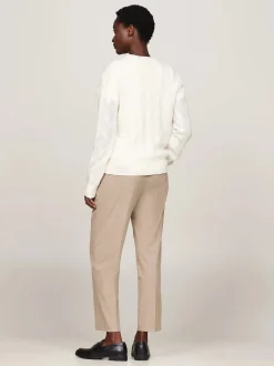 Tommy Hilfiger Naisten Neule, K-SOFT WOOL CABLE C-NK Luonnonvalkoinen