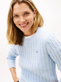 Tommy Hilfiger naisten neulepusero CO CABLE MID GG C-NK LS SWT, vaaleansininen