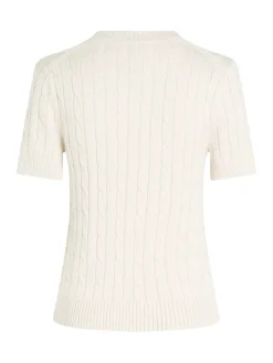 Tommy Hilfiger naisten neule, CO CABLE MID GG SS C-NK SWEAT Luonnonvalkoinen