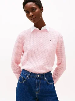 Tommy Hilfiger naisten neulepusero, CO CABLE C-NK LS SWEATER Vaaleanpunainen