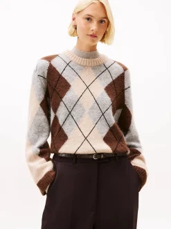 Tommy Hilfiger naisten neulepusero ALPACA BLEND ARGYLE C-NK LS SWEATER, monivärinen kuosi
