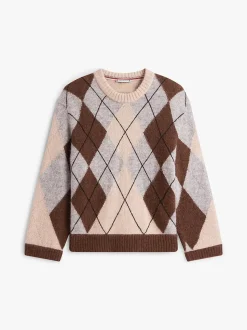 Tommy Hilfiger naisten neulepusero ALPACA BLEND ARGYLE C-NK LS SWEATER, monivärinen kuosi