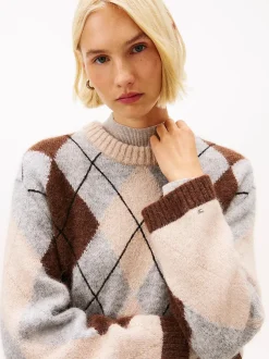Tommy Hilfiger naisten neulepusero ALPACA BLEND ARGYLE C-NK LS SWEATER, monivärinen kuosi