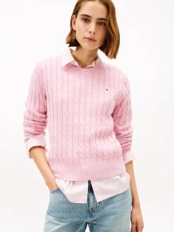 Tommy Hilfiger naisten neulepusero CO CABLE MID GG C-NK LS SWT, vaaleanpunainen