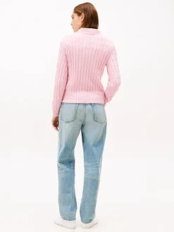 Tommy Hilfiger naisten neulepusero CO CABLE MID GG C-NK LS SWT, vaaleanpunainen