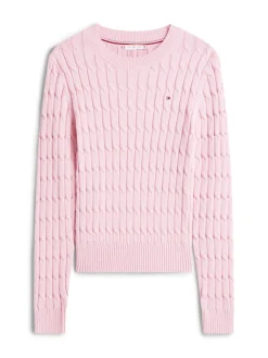 Tommy Hilfiger naisten neulepusero CO CABLE MID GG C-NK LS SWT, vaaleanpunainen