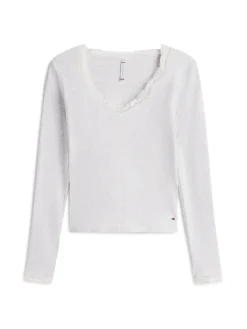 Tommy Hilfiger naisten paita, LS LACE TOP Vaaleanharmaa