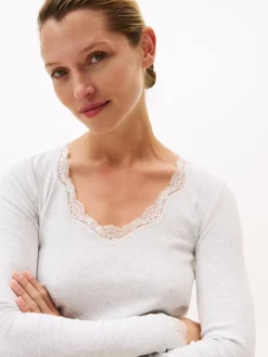 Tommy Hilfiger naisten paita, LS LACE TOP Vaaleanharmaa