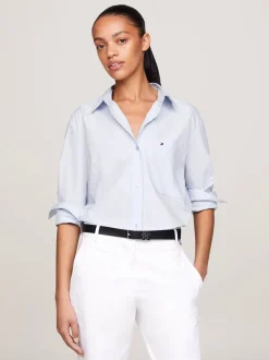 Tommy Hilfiger Naisten Paitapusero, Essential Cotton Easy Fit Shirt Vaaleansininen