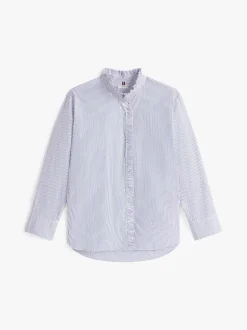 Tommy Hilfiger naisten paitapusero POPLIN RUFFLE SHIRT, vaaleansininen