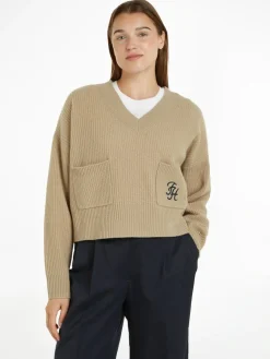 Tommy Hilfiger naisten pusero, TH SCRIPT SOFT WOOL SWEATER Kameli