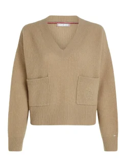 Tommy Hilfiger naisten pusero, TH SCRIPT SOFT WOOL SWEATER Kameli