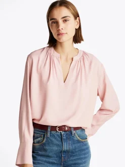 Tommy Hilfiger Naisten Pusero, SOFT VIS V NECK LS BLOUSE Vaaleanpunainen