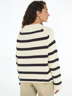 Tommy Hilfiger Naisten Raidallinen Neulepaita, CO CARDI STITCH C-NK SWT Raidallinen Valkoinen