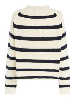 Tommy Hilfiger Naisten Raidallinen Neulepaita, CO CARDI STITCH C-NK SWT Raidallinen Valkoinen