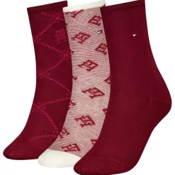 Tommy Hilfiger Naisten Sukat, WOMEN SOCK MONOGRAM GIFT BOX 3PK Punainen Kuosi