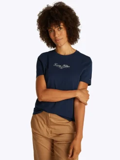 Tommy Hilfiger naisten t-paita, K-REG SCRIPT C-NK TEE SS Tummansininen