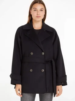 Tommy Hilfiger Naisten VillakangasTakki, DF WOOL BLEND SHORT TRENCH Musta