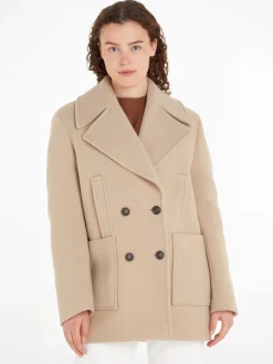Tommy Hilfiger Naisten Villakangastakki, RELAXED WOOL BLEND PEACOAT Vaalea Beige