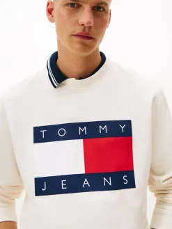 Tommy Jeans miesten collegepaita Big Flag Cneck EXT, luonnonvalkoinen