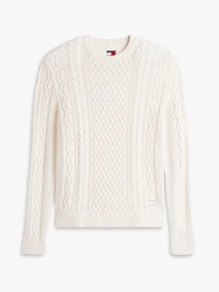 Tommy Jeans miesten neulepusero, TJM SLM BADGE CABLE KNIT SWEATER Valkoinen