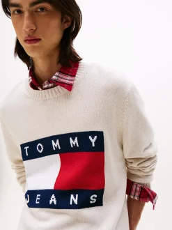 Tommy Jeans miesten neulepusero, TJM REG MELANGE FLAG SWEATER Beige