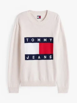 Tommy Jeans miesten neulepusero, TJM REG MELANGE FLAG SWEATER Beige