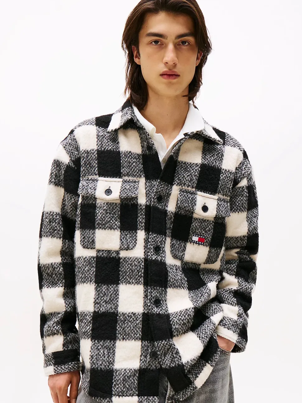 Tommy Jeans miesten paitatakki TJM Check Overshirt Ext, musta ruutu