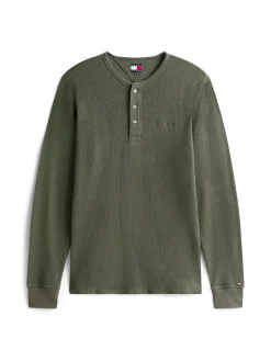 Tommy Jeans miesten paita, TJM SLIM WAFFLE SCRIPT HENLEY Vihreä