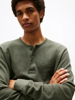 Tommy Jeans miesten paita, TJM SLIM WAFFLE SCRIPT HENLEY Vihreä