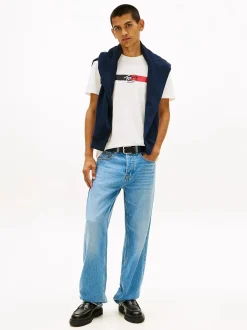 Tommy Jeans miesten t-paita TJM REG SIGNATURE STRIPE T EXT, valkoinen
