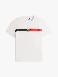 Tommy Jeans miesten t-paita TJM REG SIGNATURE STRIPE T EXT, valkoinen