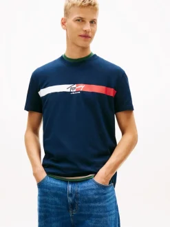 Tommy Jeans miesten t-paita TJM REG SIGNATURE STRIPE T EXT, tummansininen