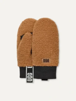UGG Naisten Käsineet, W UGGFLUFF MITTEN WITH LOGO TAPE Kaakaonruskea