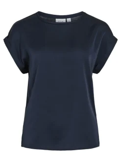 Vila lyhythihainen toppi, VIELLETTE S/S SATIN TOP Navy Blazer