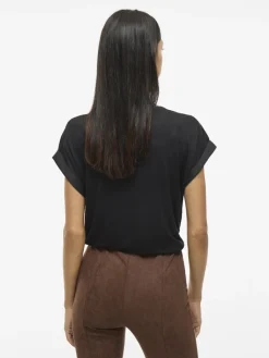 Vila lyhythihainen toppi, VIELLETTE S/S SATIN TOP Black