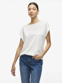 Vila lyhythihainen toppi, VIELLETTE S/S SATIN TOP Snow White
